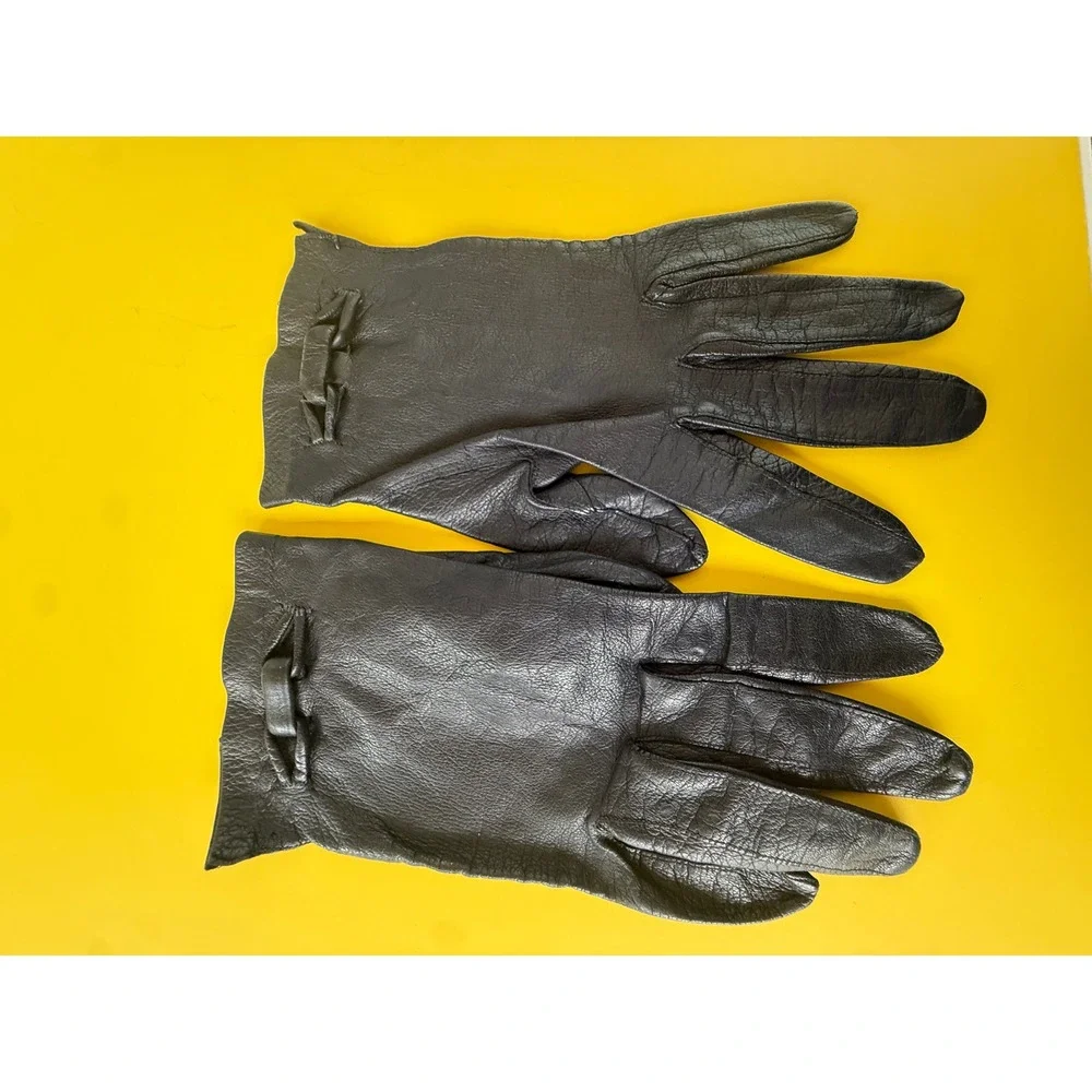 Bundle of 2 VTG Aris Black Leather Opera Gloves 1950s Sz 6 Audrey Hepburn Retro